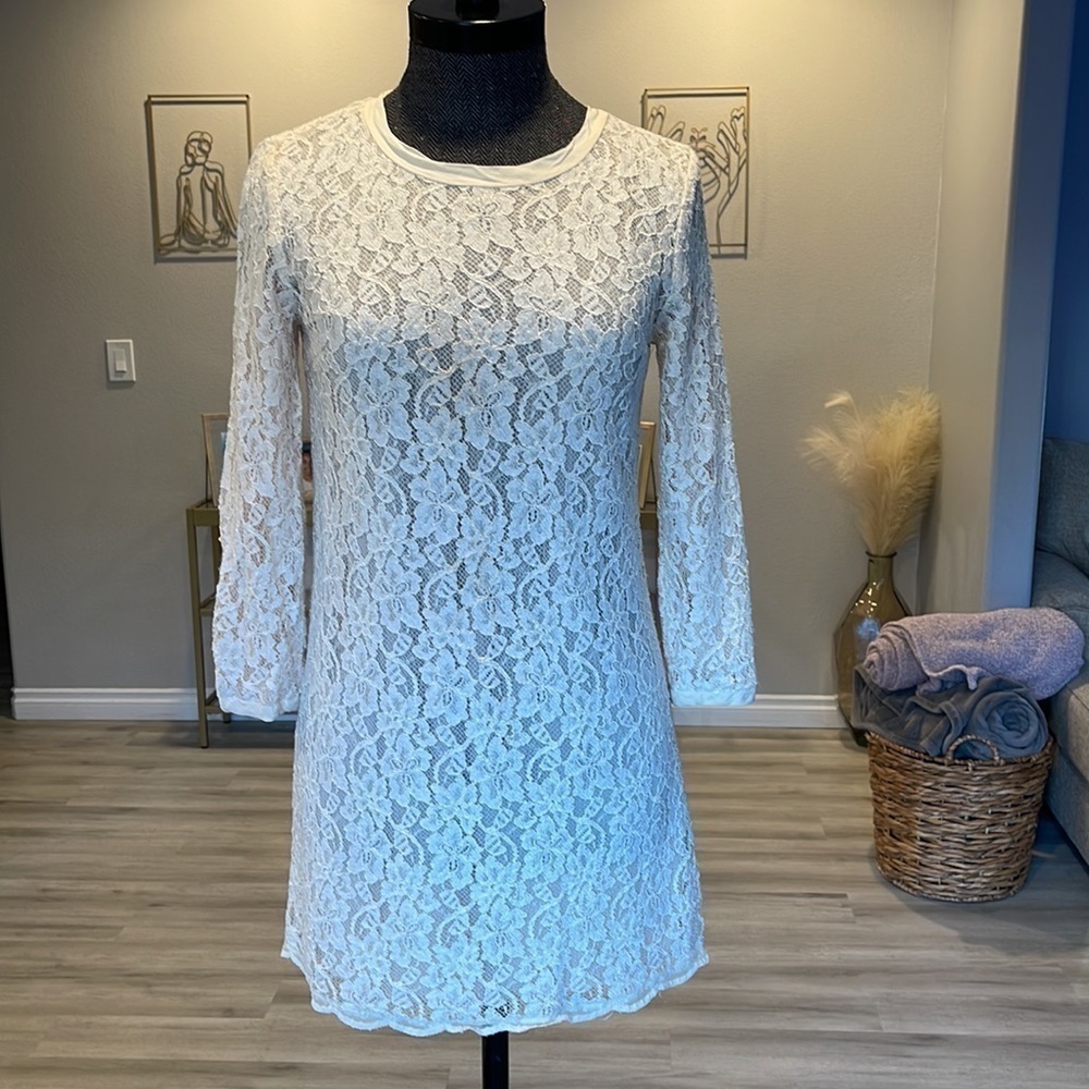 Wilfred White Long Sleeve Lace Mini Dress Size XSmall